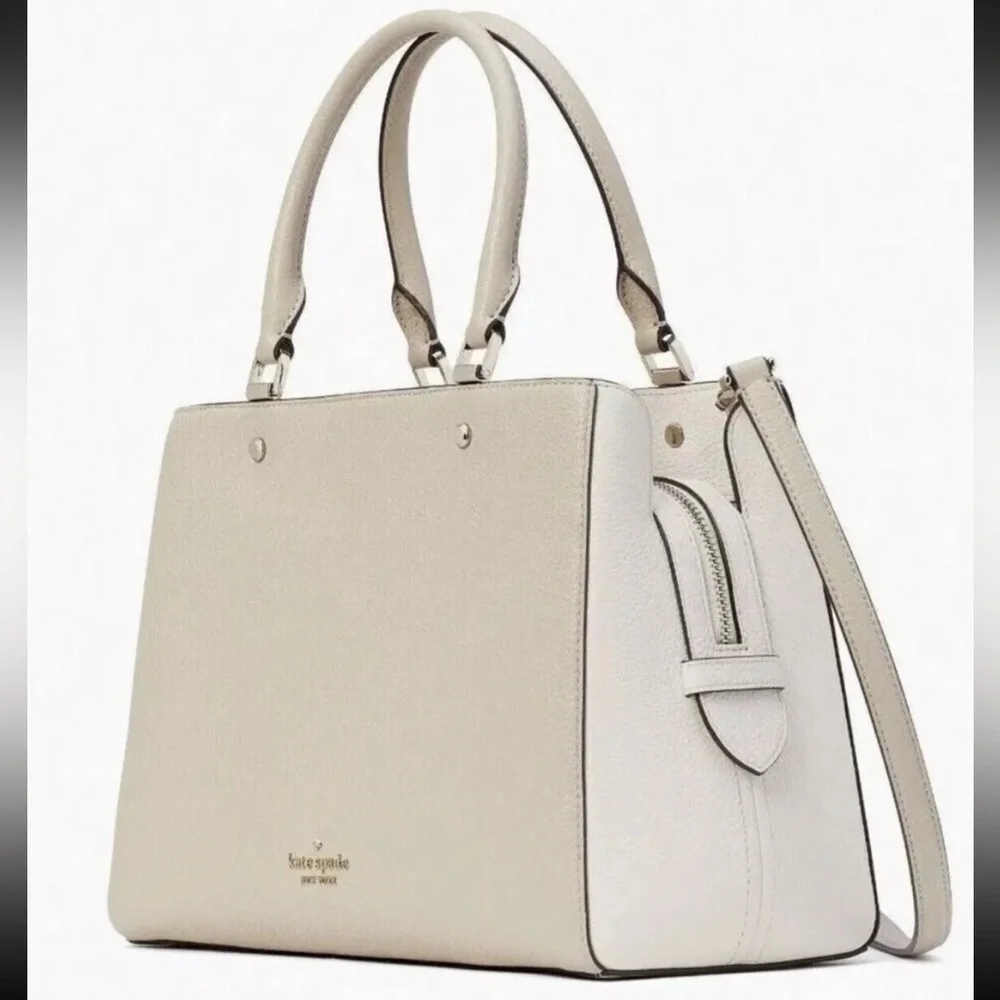 Kate Spade New York Leila Medium Triple compartment Satchel In Light Sand/Gold - Picture 2 of 9